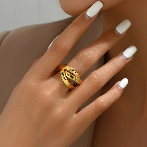 Custom Triple Band Name Ring - Personalized with 3 Names in 14K and 18K Gold Plated & Solid