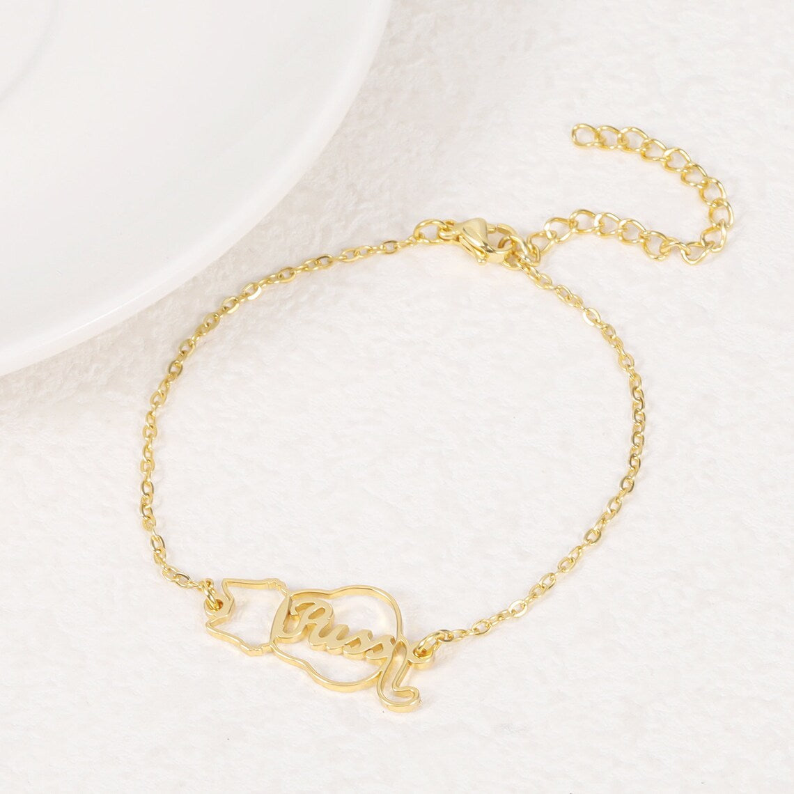 Gold Plated Pet-Wrapped Name Bracelet - Personalized Engraved Jewelry Gift
