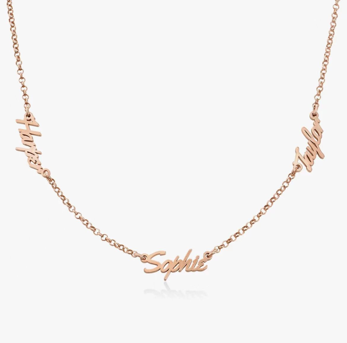 Personalized 14K Gold Family Name Necklace - Customize with Any Names, Available in 925 Silver, 14K Yellow, Rose, White Gold, and 18K Gold