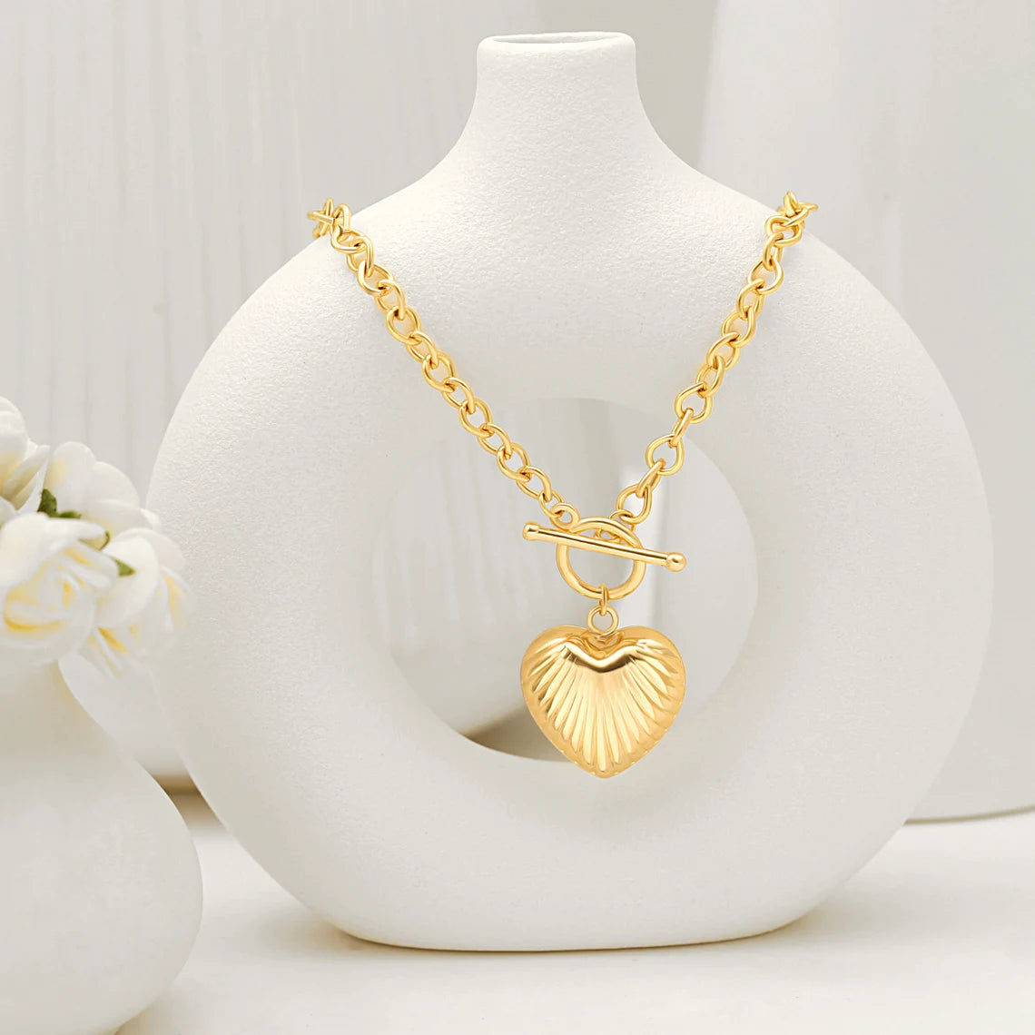 Ladies' Textured Puffy Heart Pendant Necklace - Available in 14K and 18K Gold Plated & Solid, Perfect for Romantic Gestures