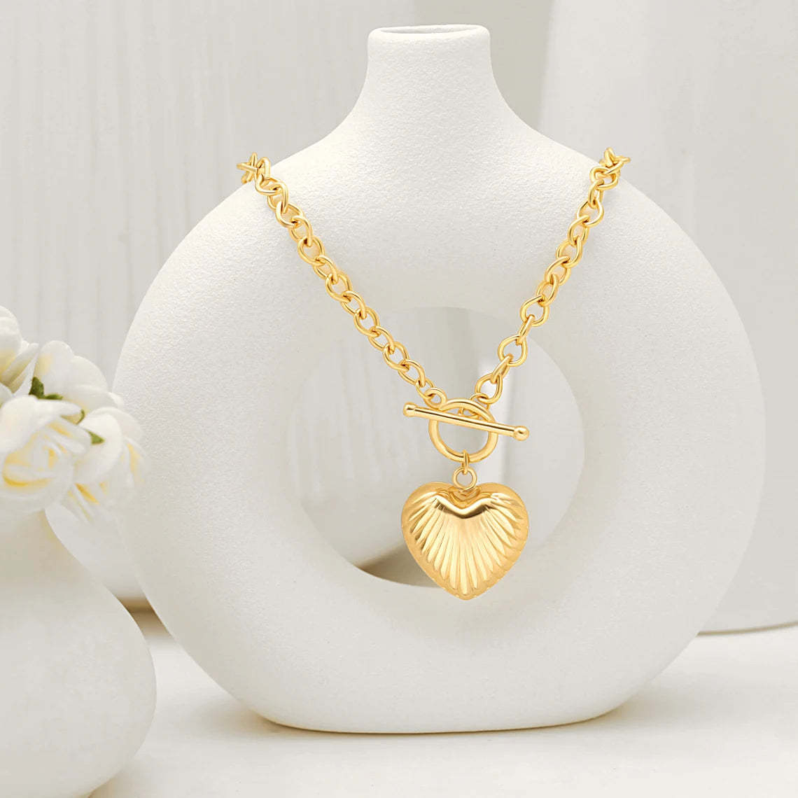 Ladies' Textured Puffy Heart Pendant Necklace - Available in 14K and 18K Gold Plated & Solid, Perfect for Romantic Gestures