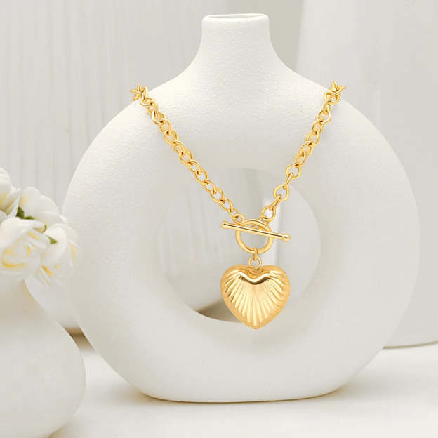 Ladies' Textured Puffy Heart Pendant Necklace - Available in 14K and 18K Gold Plated & Solid, Perfect for Romantic Gestures