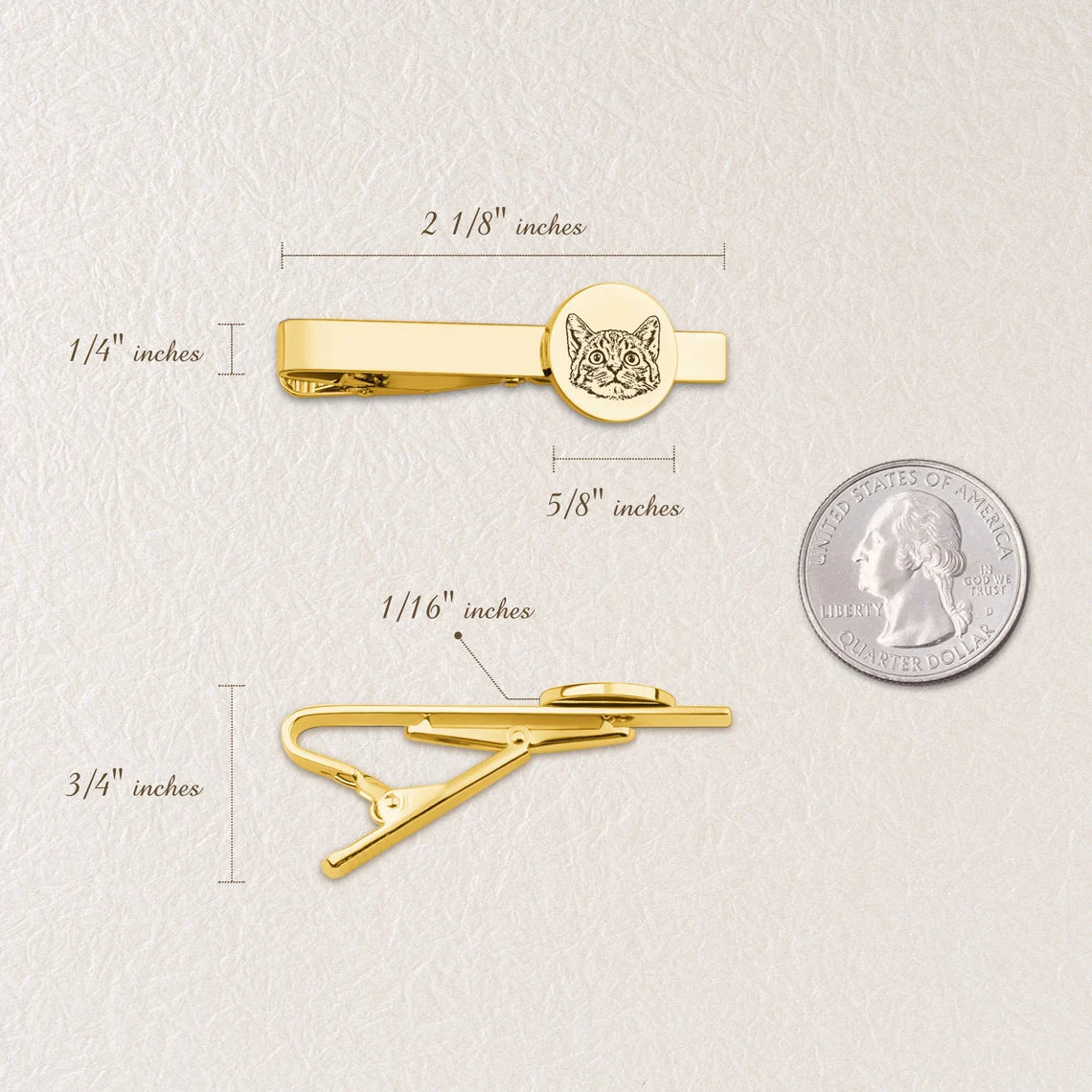 Gold-Tone Custom Cat Face Tie Clip