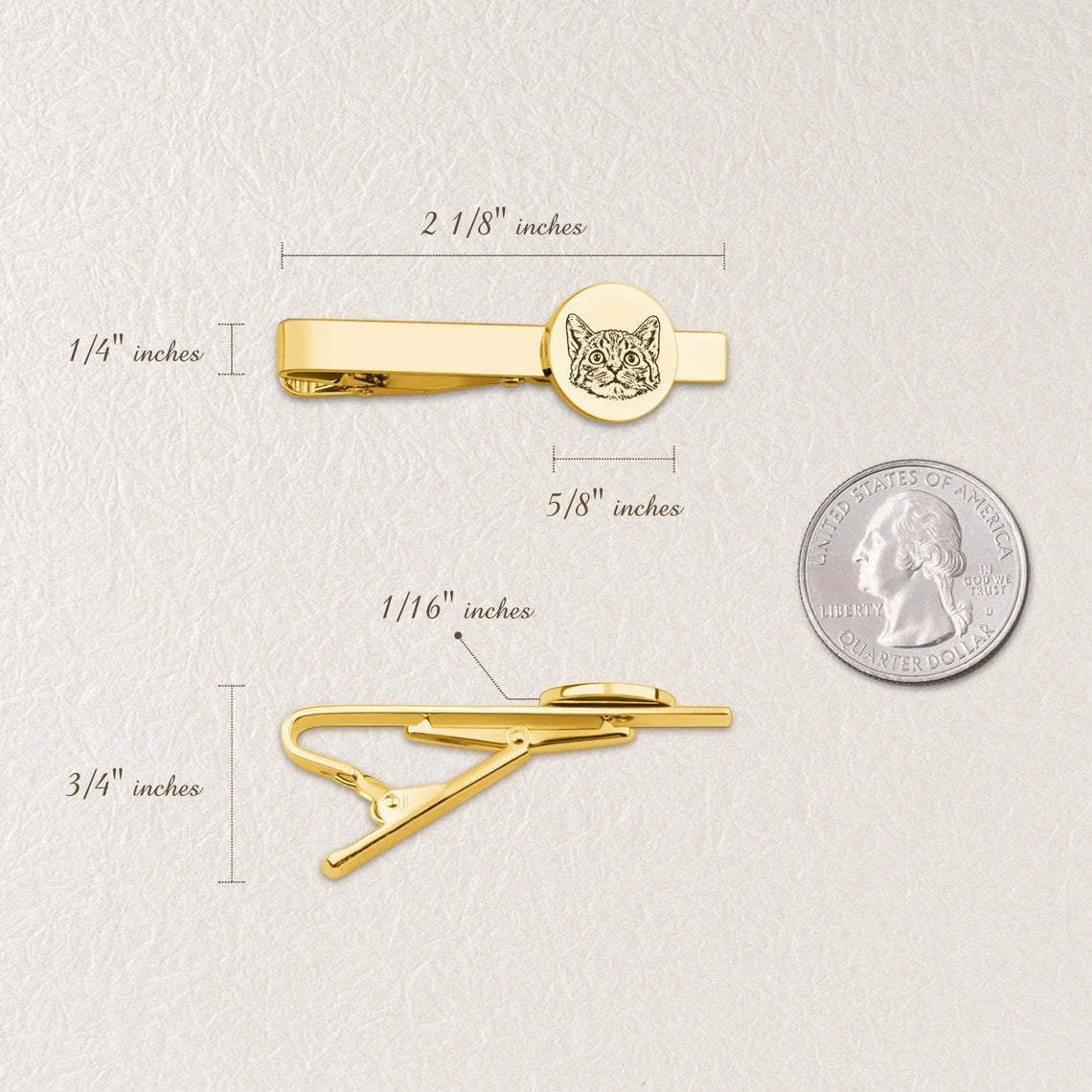 Gold-Tone Custom Cat Face Tie Clip