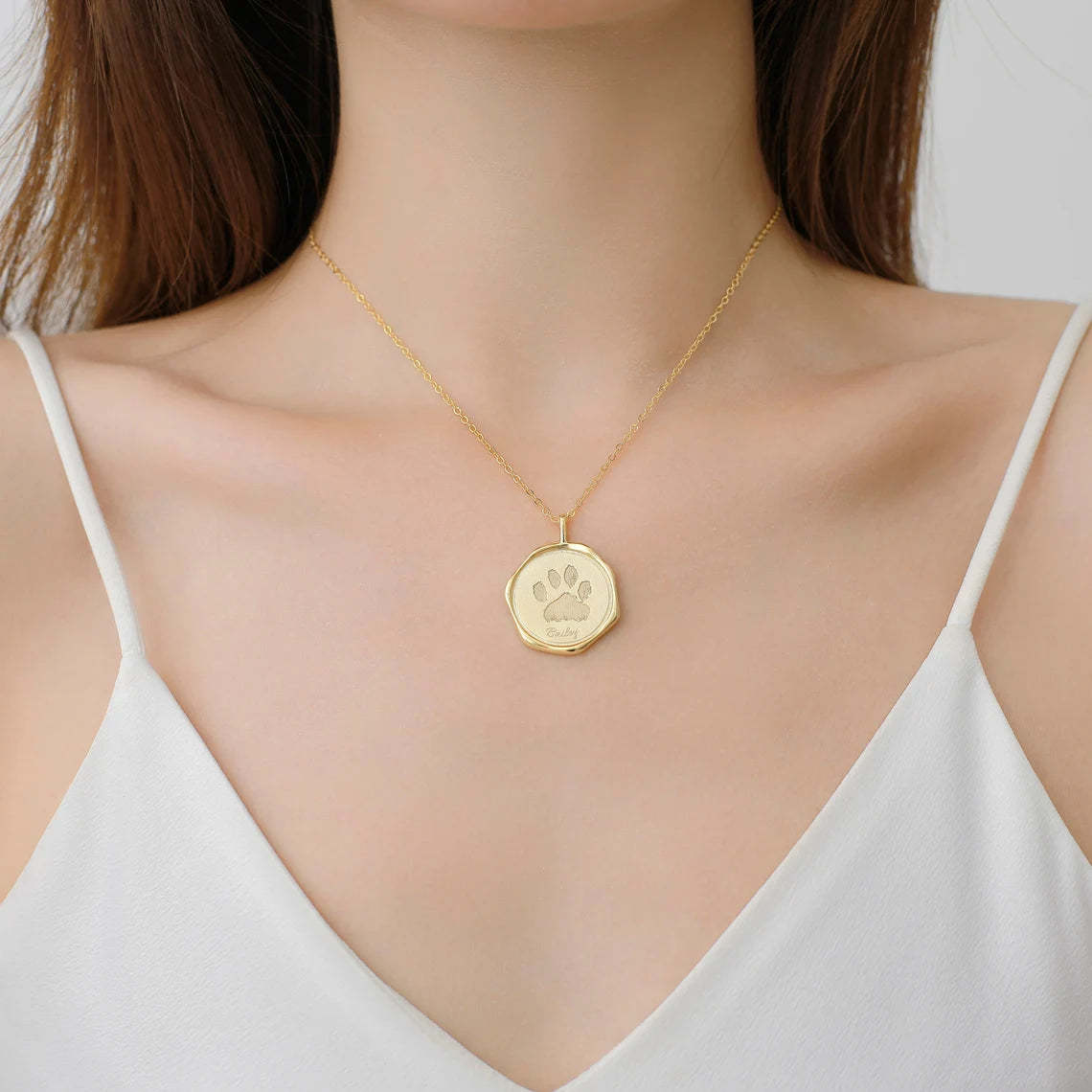 14k Gold Plated Custom Paw Print Necklace - Personalized Pet Jewelry Gift