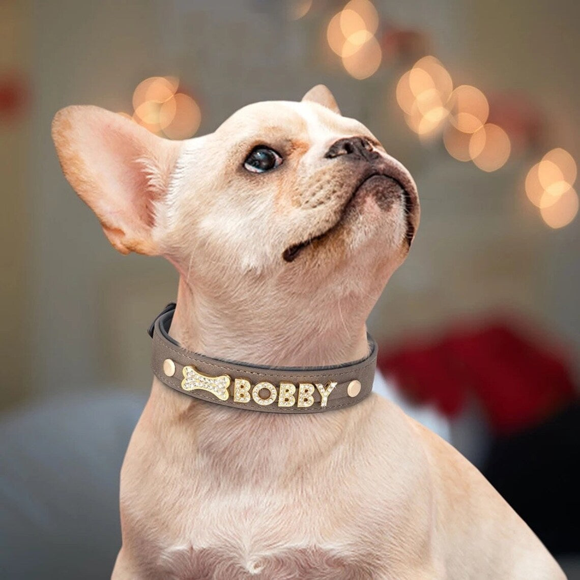 "Your Pet's Name in Style - Personalized Dog Collar with Bone and Rhinestone Accents. #PersonalizedDogCollar #PetNameCollar #DogFashion