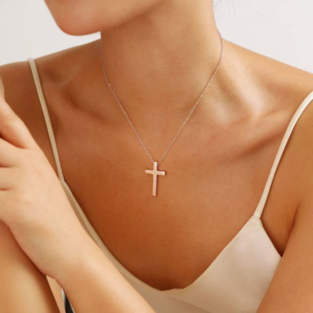 Personalized Rose Gold Cross Necklace - Custom Engraved Sterling Silver Christian Cross Pendant for Women