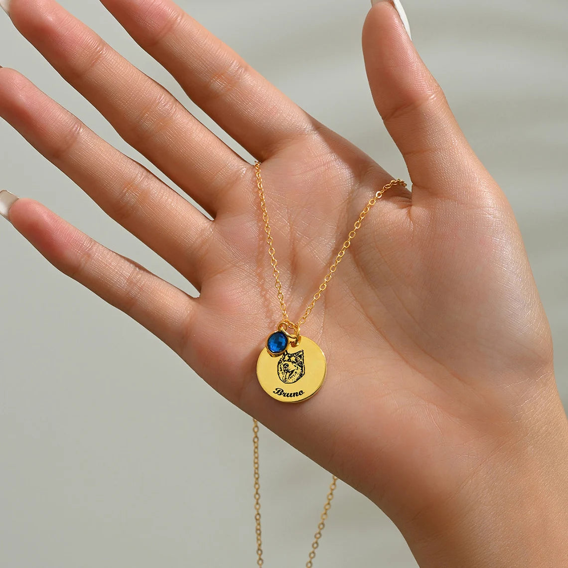 Personalized 14K Gold Pet Memorial Necklace - Engrave Your Pet's Name, Choose Birthstone, Available in 925 Silver, 14K Yellow, Rose, White Gold