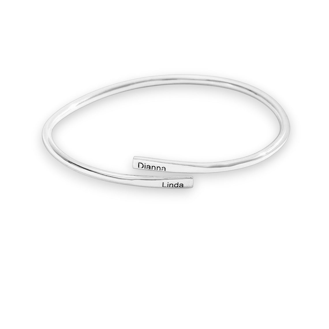 Personalized Silver Name Bracelet – Custom Engraved Bangle with Two Name Plates | Elegant Silver Jewelry Gift for Women