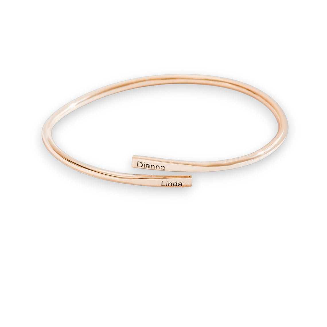 Personalized Rose Gold Name Bracelet – Custom Engraved Bangle with Two Name Plates | Elegant Gift for Women
