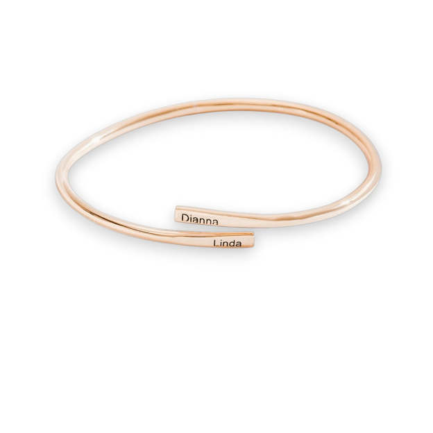 Personalized Rose Gold Name Bracelet – Custom Engraved Bangle with Two Name Plates | Elegant Gift for Women