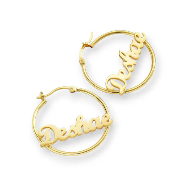 Personalized 14k Gold Hoop Earrings - Customize with Any Name. #14kGoldEarrings #PersonalizedJewelry #NameEarrings