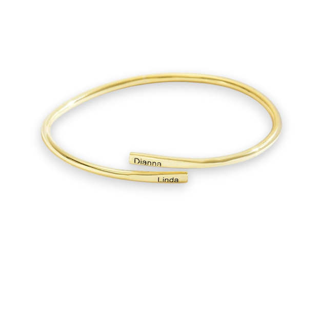 Custom Engraved 14K Gold Name Bangle Bracelet – Personalized Jewelry with Two Names – Elegant Gift for Her