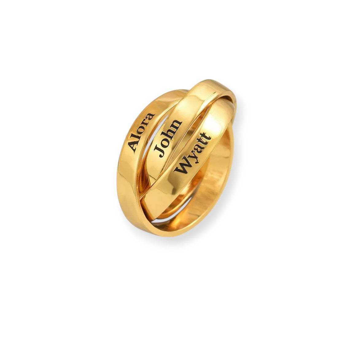 Custom Triple Band Name Ring - Personalized with 3 Names in 14K and 18K Gold Plated & Solid