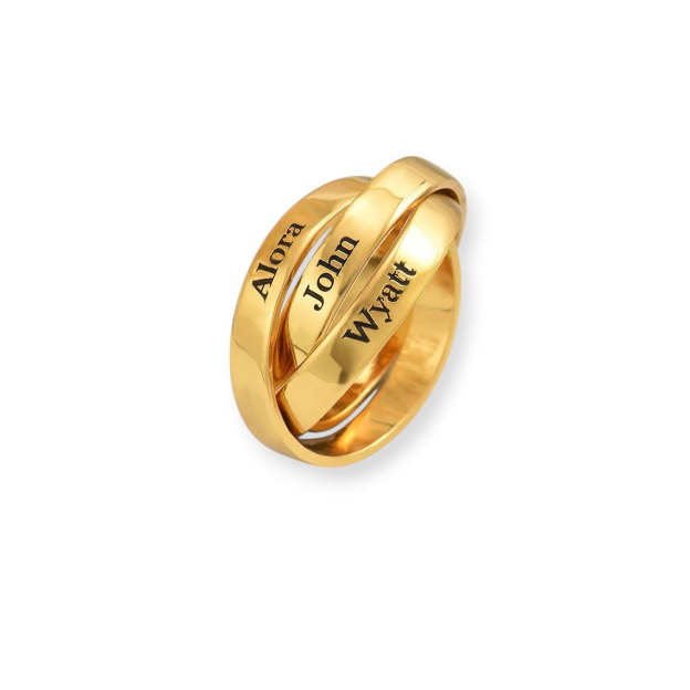 Custom Triple Band Name Ring - Personalized with 3 Names in 14K and 18K Gold Plated & Solid