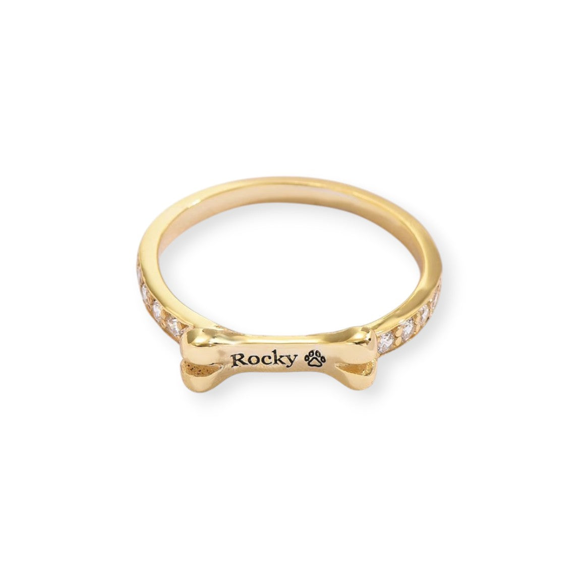Custom Gold-Tone Dog Bone Ring - Personalized with Your Pet's Name. #PetNameRing #DogBoneRing #GoldToneJewelry