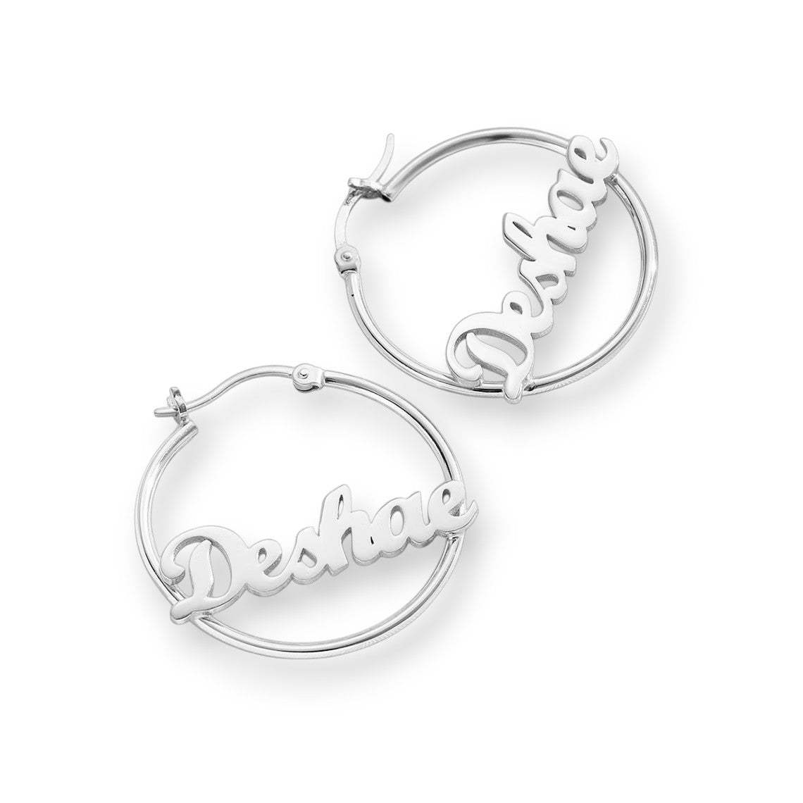Personalized Sterling Silver Hoop Earrings - Customize with Any Name. #SilverEarrings #PersonalizedGift #NameHoops