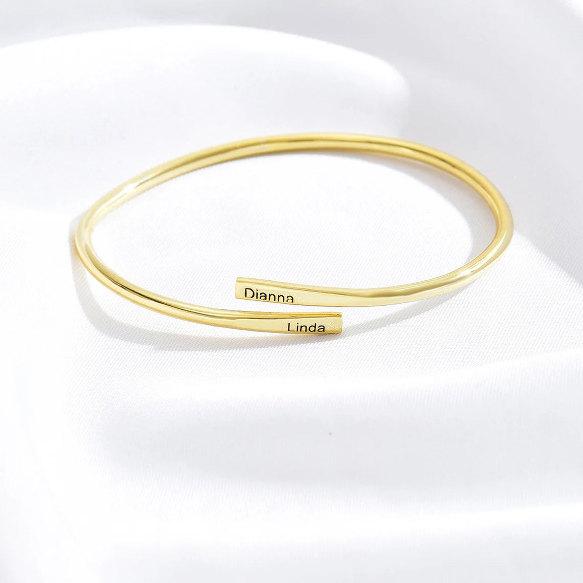Personalized Gold Name Bar Bracelet – Custom Engraved Bangle with Two Name Plates | Elegant Gold Bangle Bracelet Gift for Women