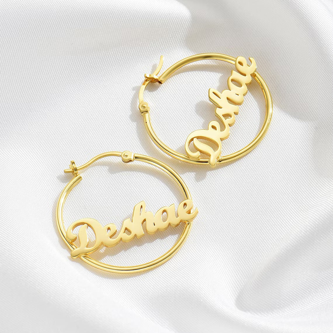 Personalized 14k Gold Hoop Earrings - Customize with Any Name. #14kGoldEarrings #PersonalizedJewelry #NameEarrings