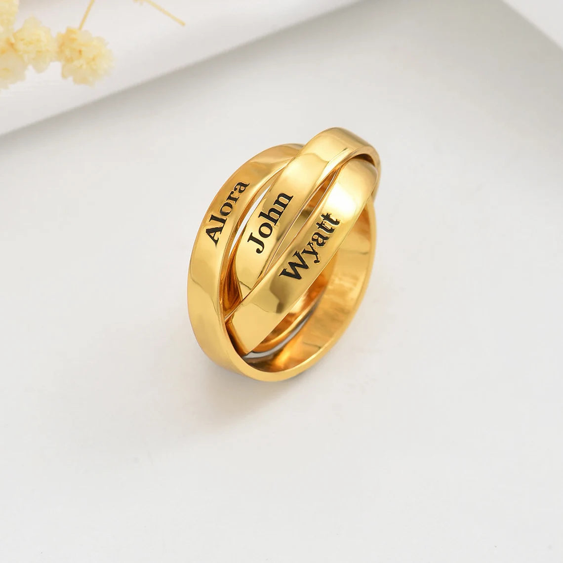 Custom Triple Band Name Ring - Personalized with 3 Names in 14K and 18K Gold Plated & Solid