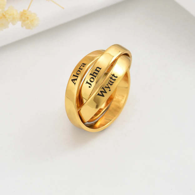 Custom Triple Band Name Ring - Personalized with 3 Names in 14K and 18K Gold Plated & Solid