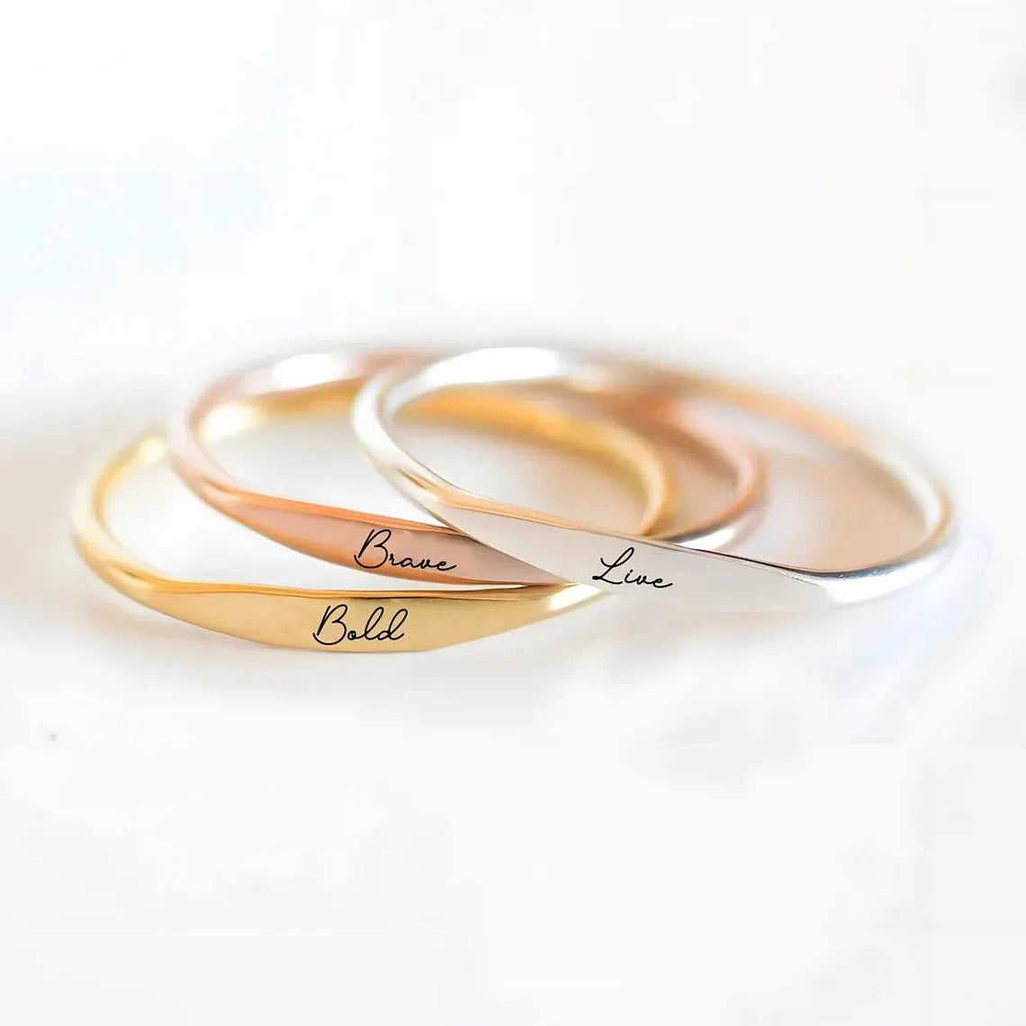 Express Your Individuality with Personalized Stackable Rings - Gold Plated for a Chic Look. #StackableRings #PersonalizedJewelry #FashionRings