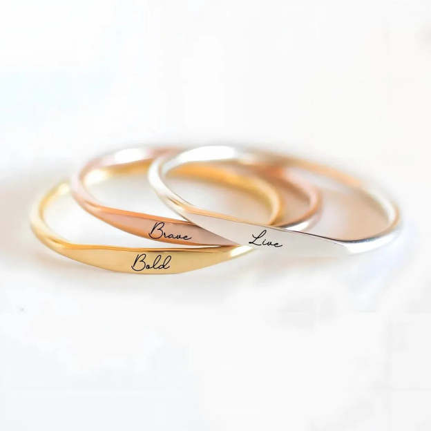 Express Your Individuality with Personalized Stackable Rings - Gold Plated for a Chic Look. #StackableRings #PersonalizedJewelry #FashionRings