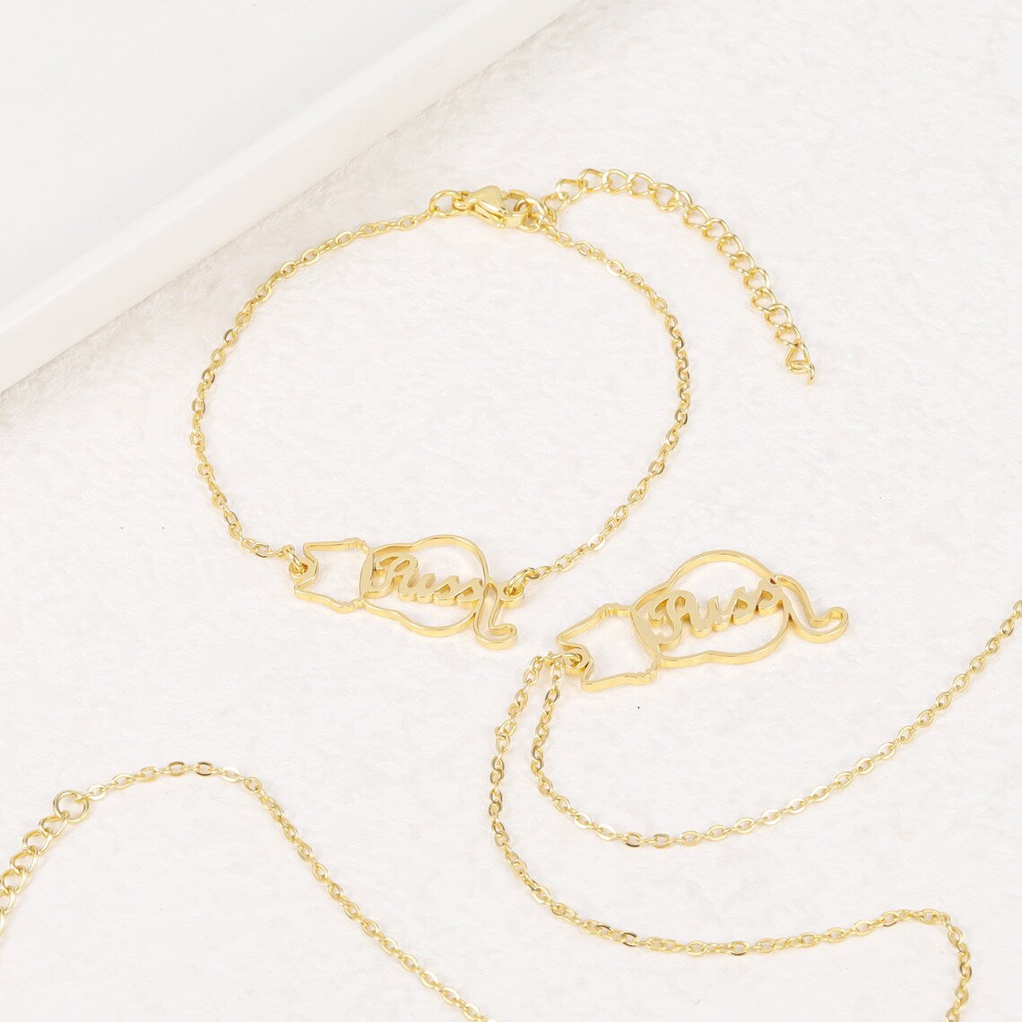 Gold Plated Pet-Wrapped Name Bracelet - Personalized Engraved Jewelry Gift