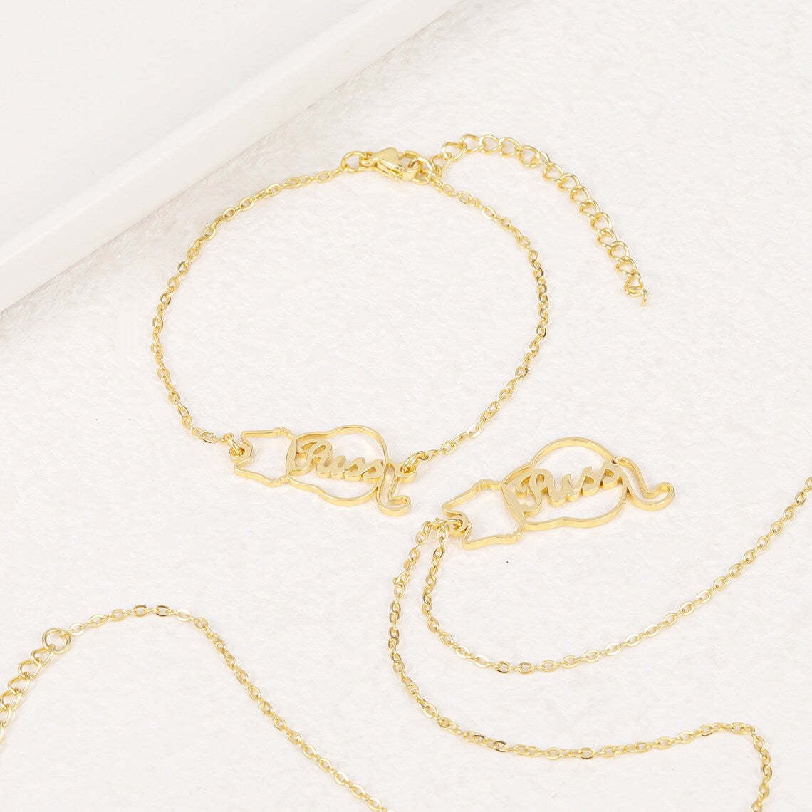 Gold Plated Pet-Wrapped Name Bracelet - Personalized Engraved Jewelry Gift