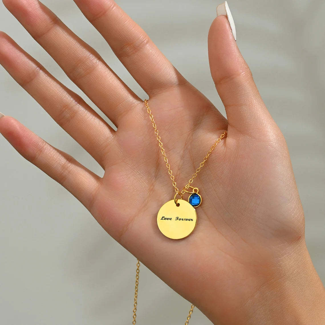 Personalized 14K Gold Pet Memorial Necklace - Engrave Your Pet's Name, Choose Birthstone, Available in 925 Silver, 14K Yellow, Rose, White Gold