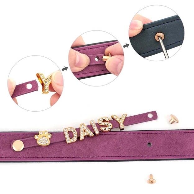 "Your Pet's Name in Style - Personalized Dog Collar with Bone and Rhinestone Accents. #PersonalizedDogCollar #PetNameCollar #DogFashion