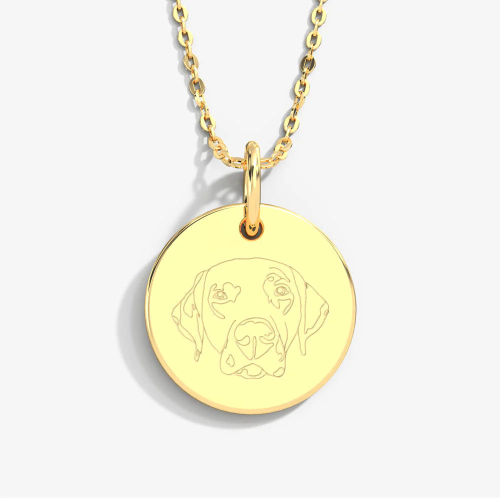 Custom Pet Portrait & Name Art Necklace in 14K Gold & 925 Silver