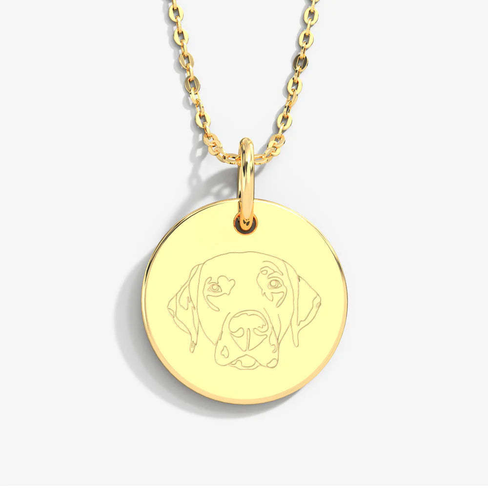 Custom Pet Portrait & Name Art Necklace in 14K Gold & 925 Silver