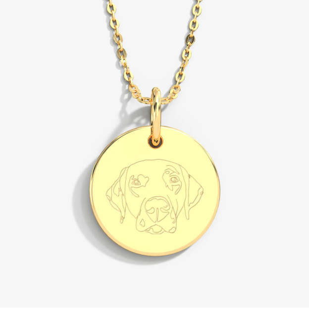 Custom Pet Portrait & Name Art Necklace in 14K Gold & 925 Silver