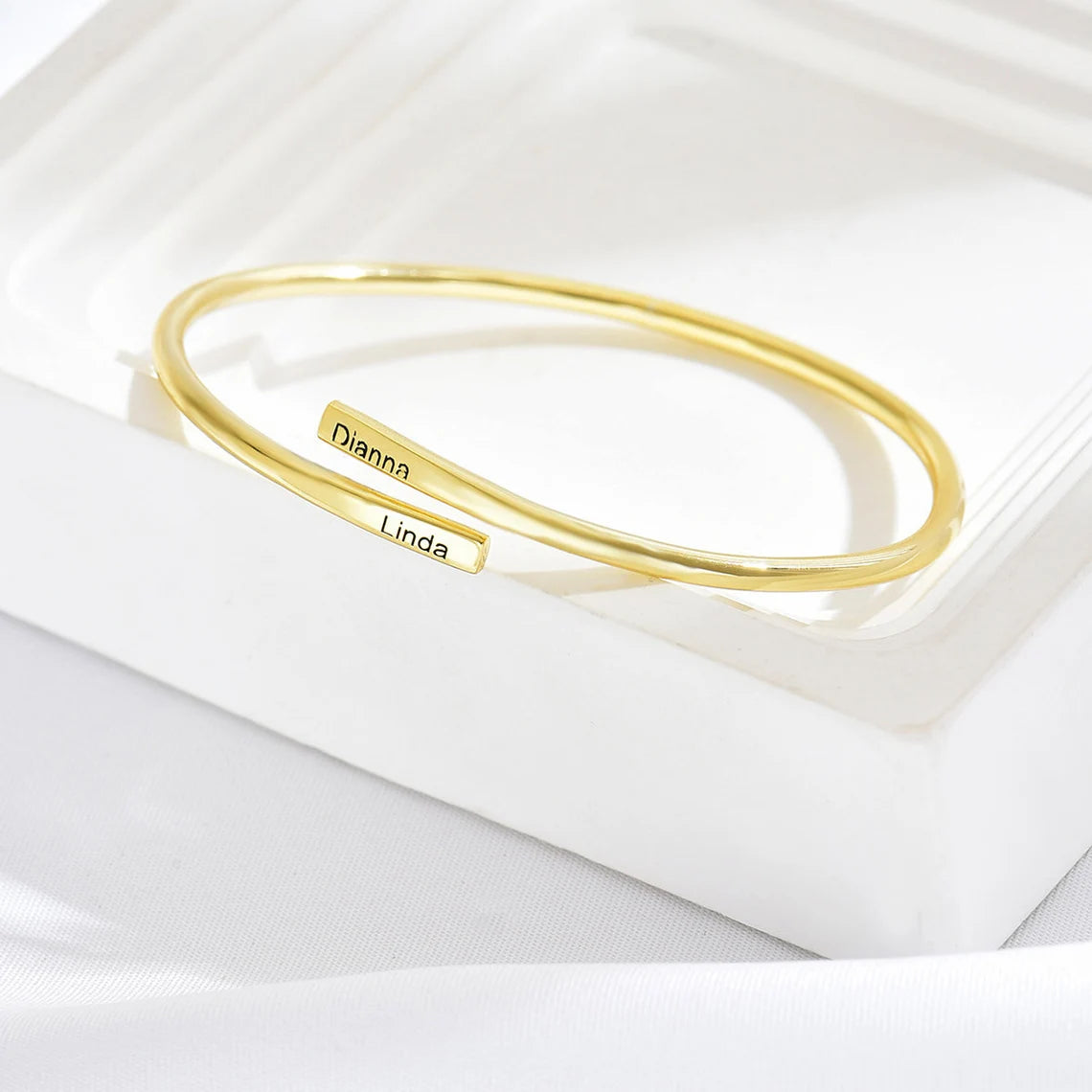 Personalized Gold Name Bar Bracelet – Custom Engraved Bangle with Two Name Plates | Elegant Gold Bangle Bracelet Gift for Women