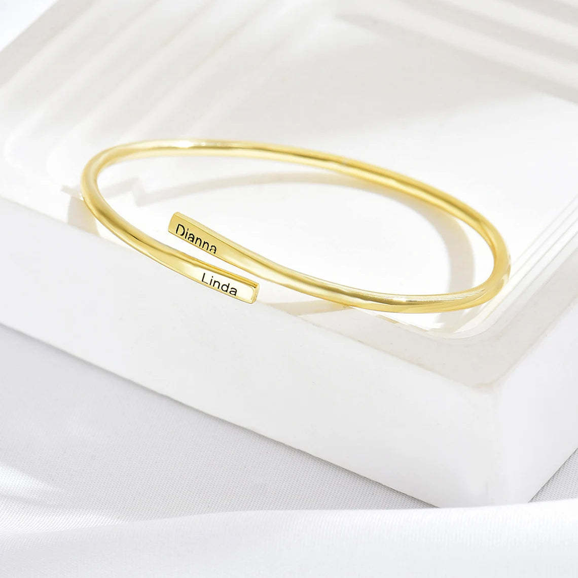 Personalized Gold Name Bar Bracelet – Custom Engraved Bangle with Two Name Plates | Elegant Gold Bangle Bracelet Gift for Women