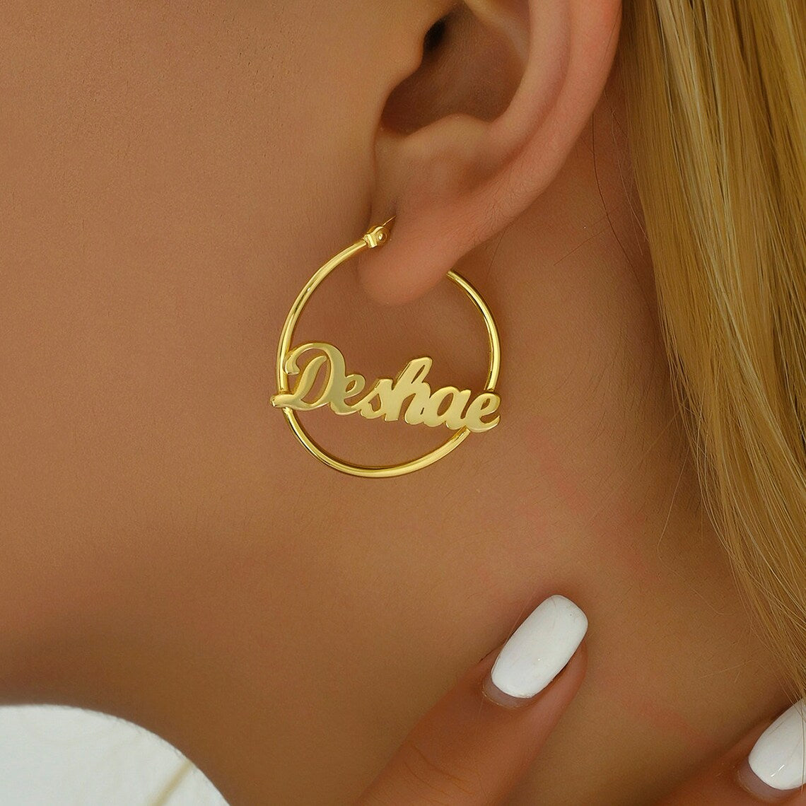 Personalized 14k Gold Hoop Earrings - Customize with Any Name. #14kGoldEarrings #PersonalizedJewelry #NameEarrings