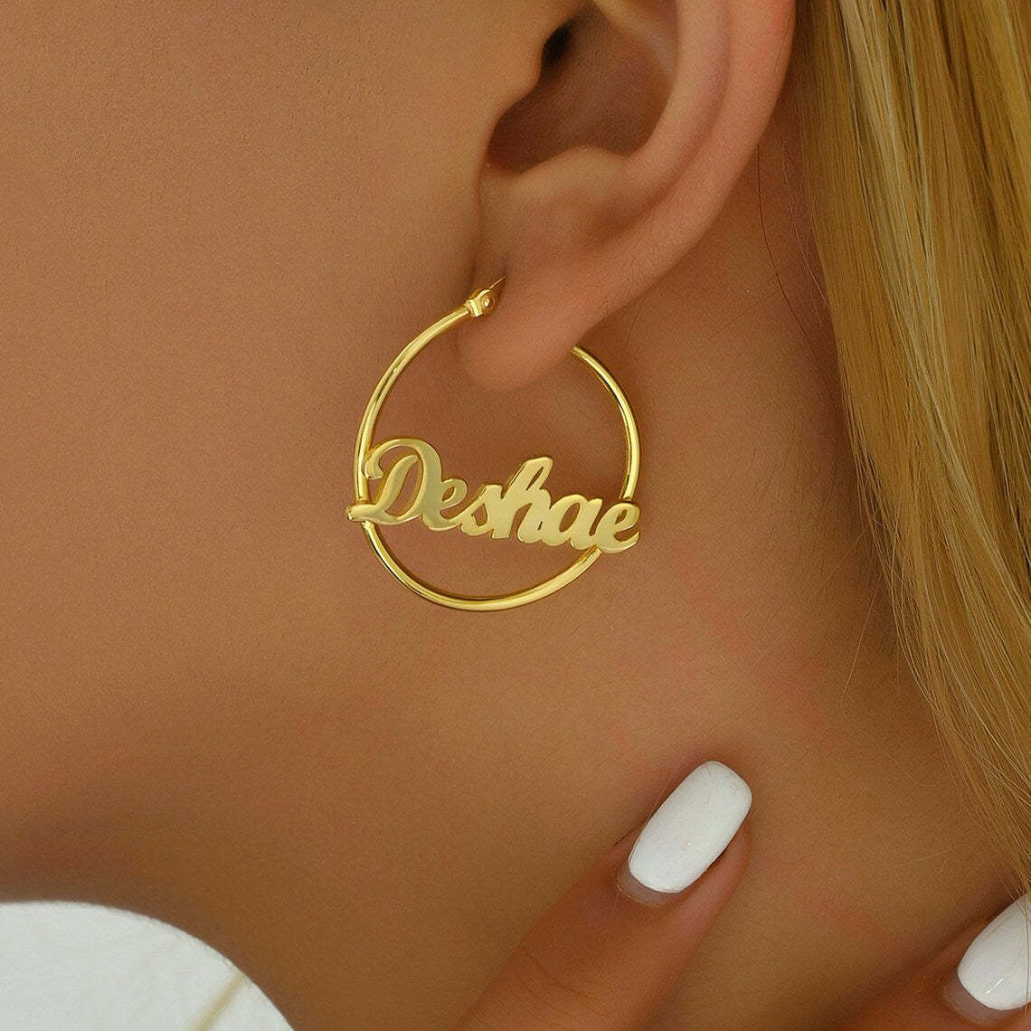 Personalized 14k Gold Hoop Earrings - Customize with Any Name. #14kGoldEarrings #PersonalizedJewelry #NameEarrings
