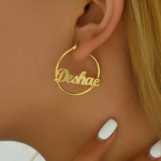 Personalized 14k Gold Hoop Earrings - Customize with Any Name. #14kGoldEarrings #PersonalizedJewelry #NameEarrings