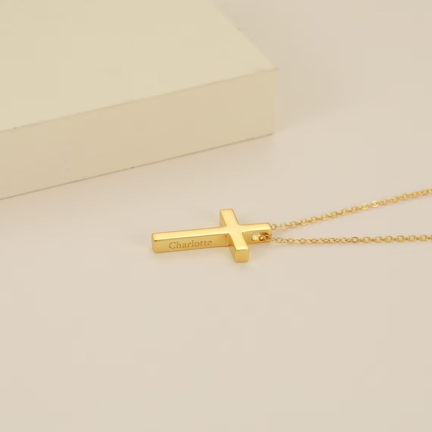 Personalized Gold Cross Necklace – Custom Engraved 18K Gold Plated Christian Cross Pendant Necklace for Women