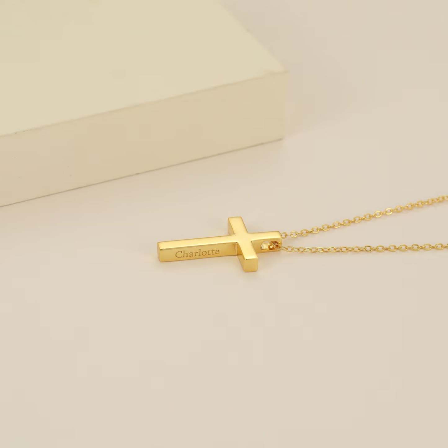 Personalized Gold Cross Necklace – Custom Engraved 18K Gold Plated Christian Cross Pendant Necklace for Women