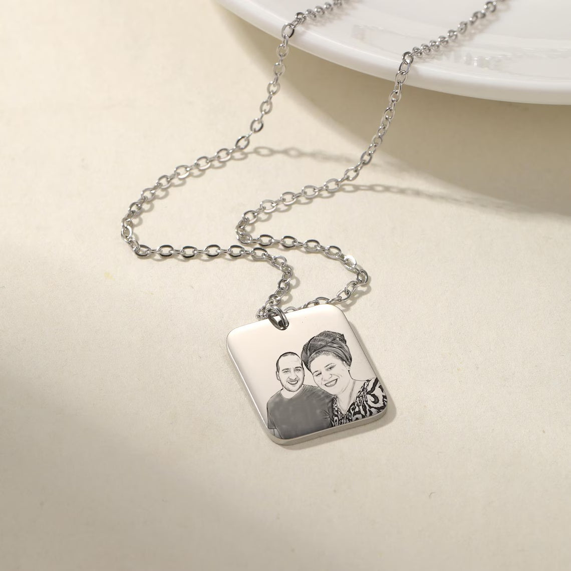 Capture Your Cherished Memories - Custom Photo Engraved Silver Necklace. #PhotoNecklace #SilverJewelry #PersonalizedMemory