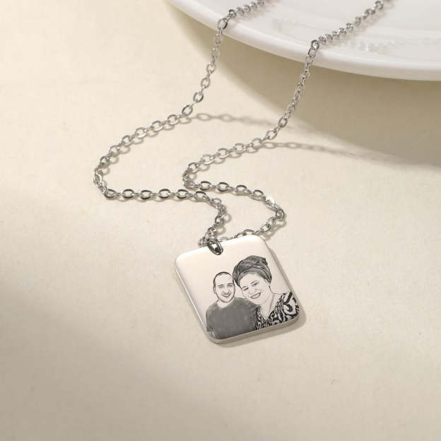 Capture Your Cherished Memories - Custom Photo Engraved Silver Necklace. #PhotoNecklace #SilverJewelry #PersonalizedMemory