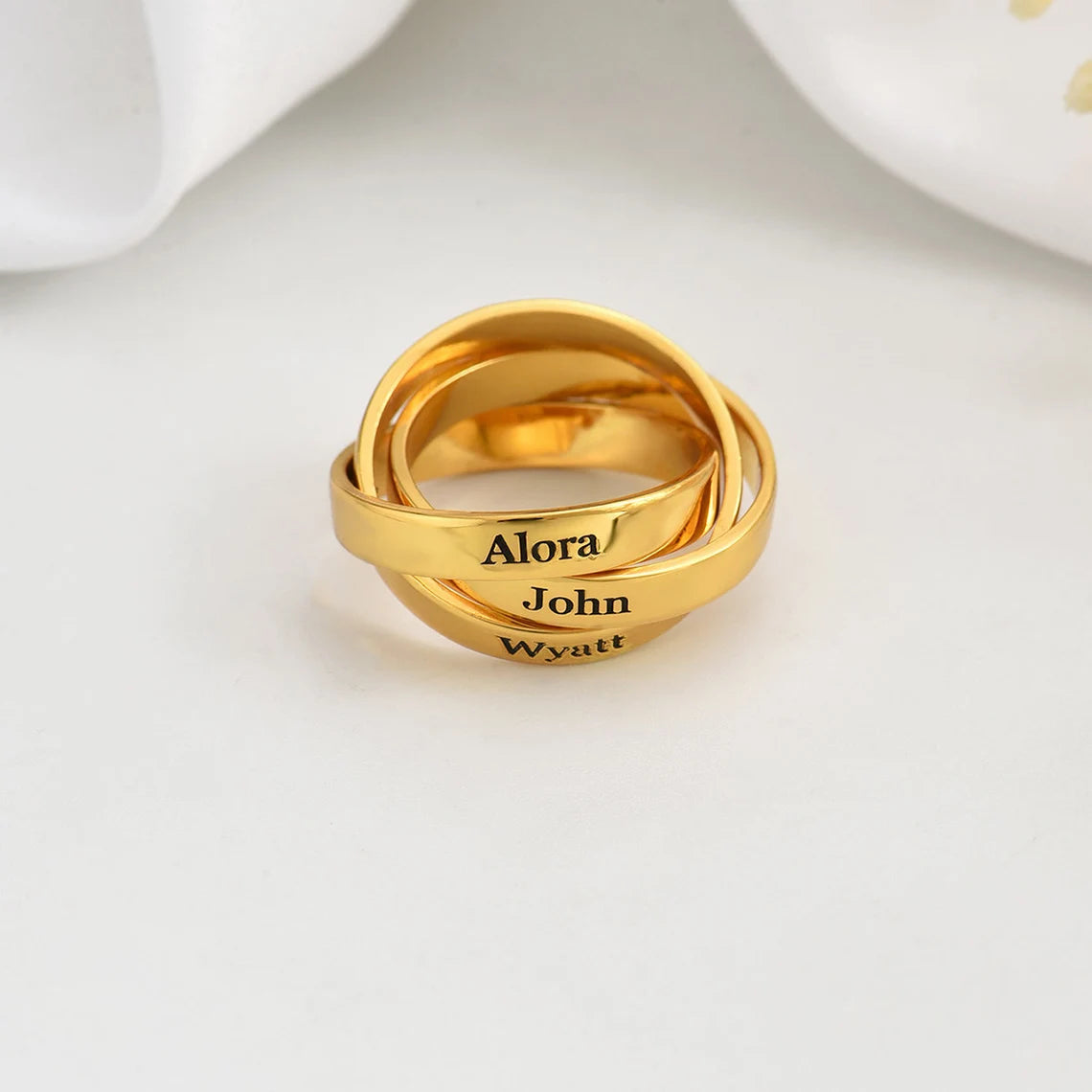 Custom Triple Band Name Ring - Personalized with 3 Names in 14K and 18K Gold Plated & Solid