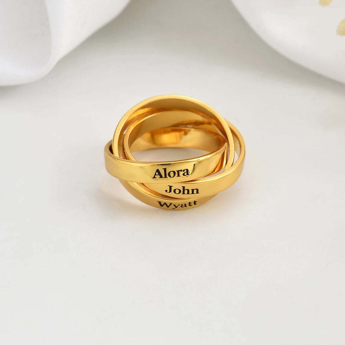 Custom Triple Band Name Ring - Personalized with 3 Names in 14K and 18K Gold Plated & Solid