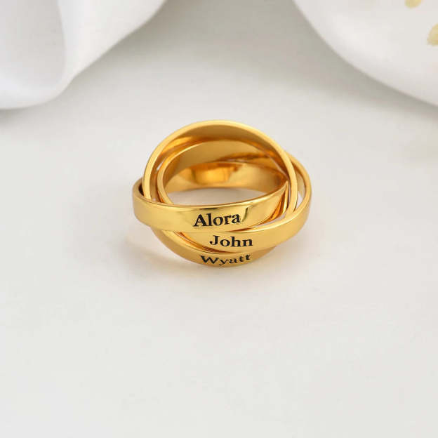 Custom Triple Band Name Ring - Personalized with 3 Names in 14K and 18K Gold Plated & Solid