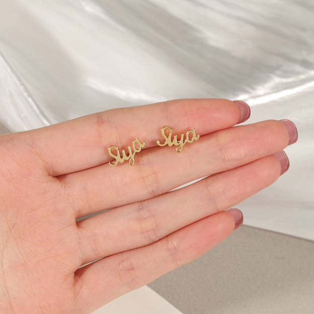 Delicate 14k Gold Plated Name Earrings - Personalized Jewelry with Custom Script