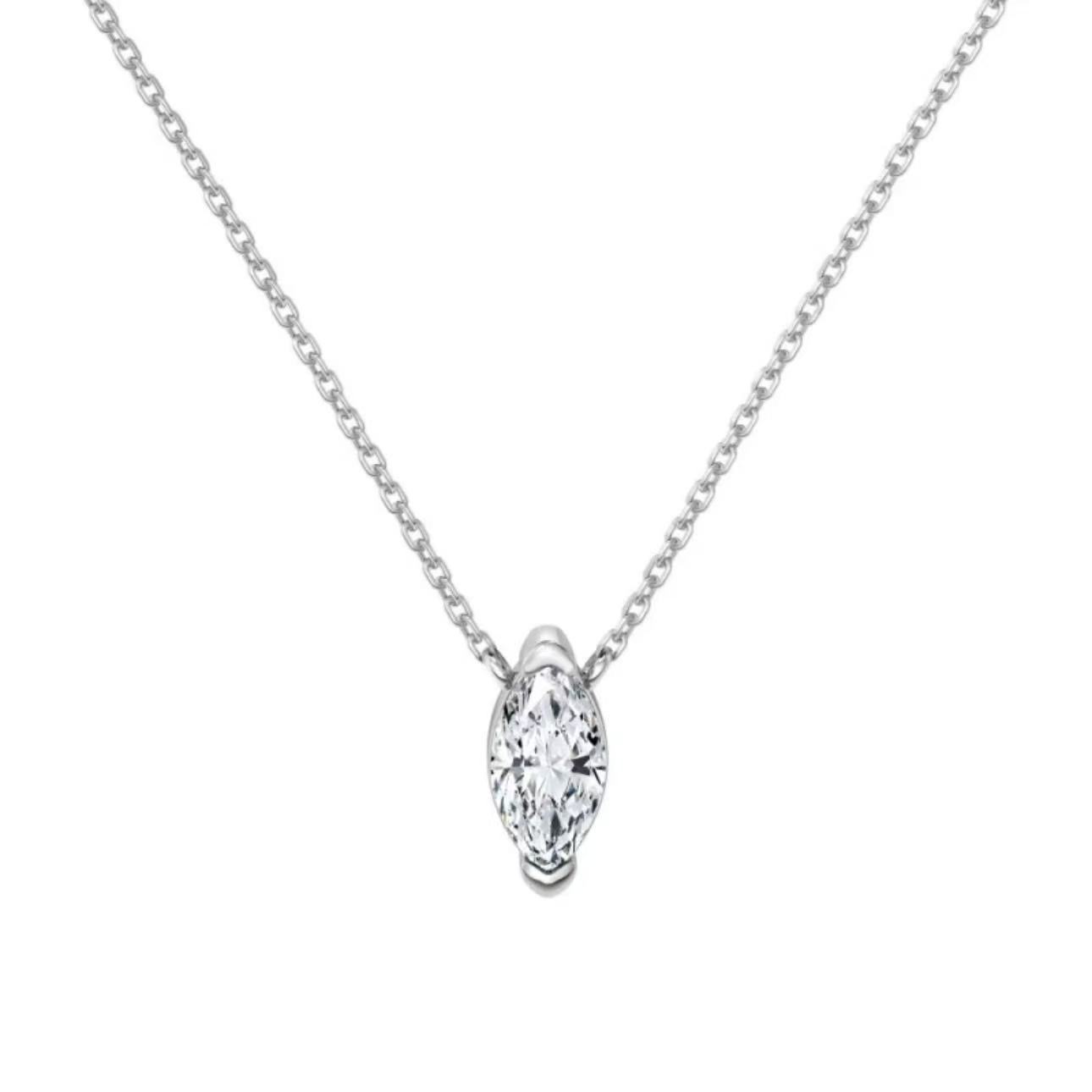 1-carat marquise cut simulated diamond necklace in 18k gold plated silver