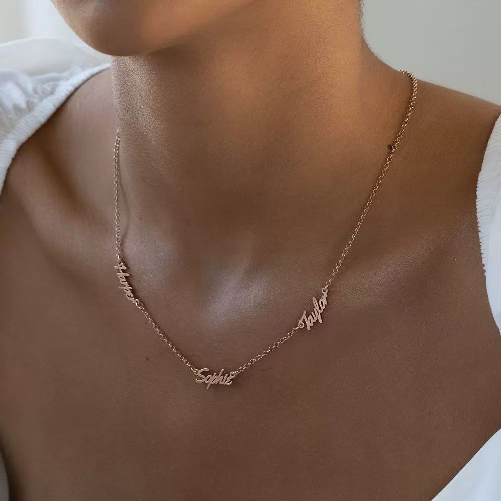 Personalized 14K Gold Family Name Necklace - Customize with Any Names, Available in 925 Silver, 14K Yellow, Rose, White Gold, and 18K Gold
