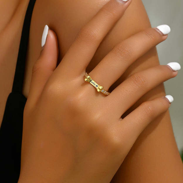 Custom Gold-Tone Dog Bone Ring - Personalized with Your Pet's Name. #PetNameRing #DogBoneRing #GoldToneJewelry